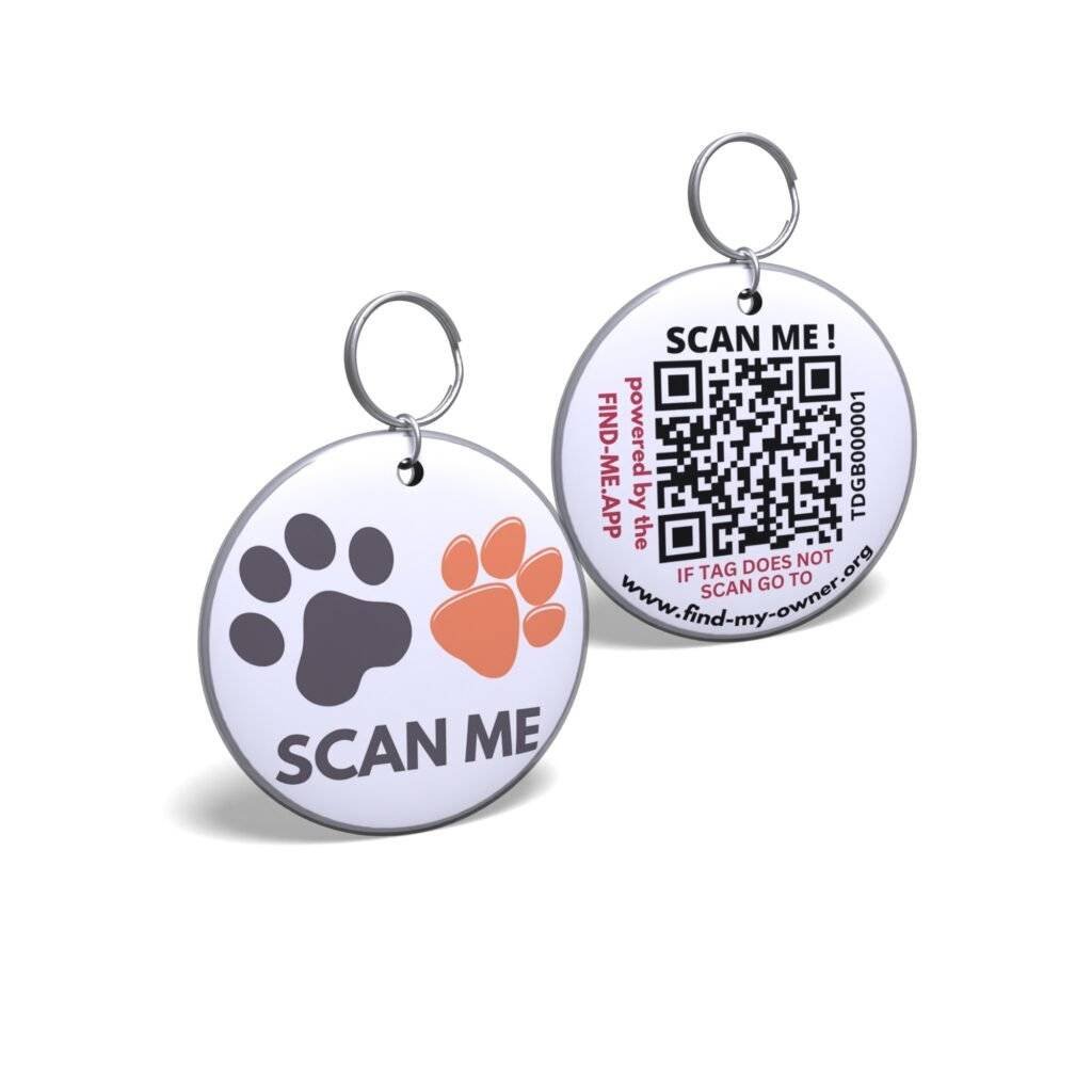 Peach Paw 30mm QR Code Dog Tag 2-Dogs