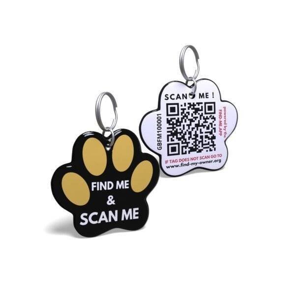 Yellow On Black Paw Smart Pet Tag