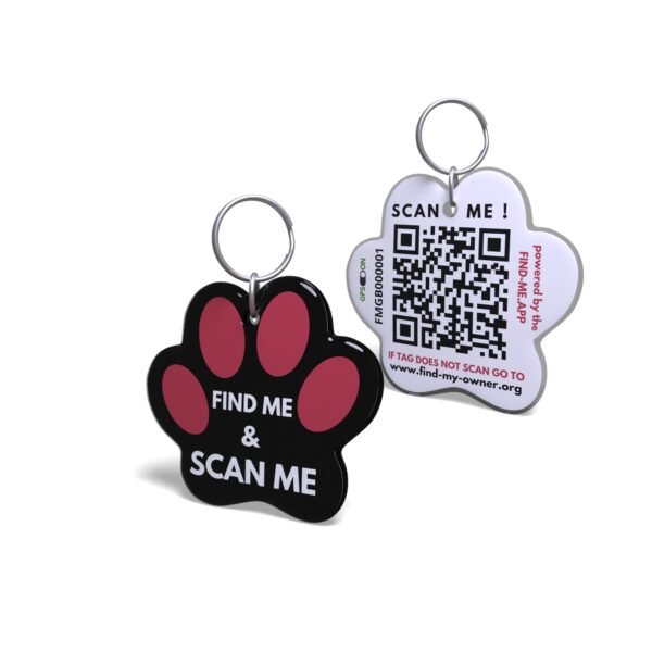 Red On Black Paw Pet ID Tags