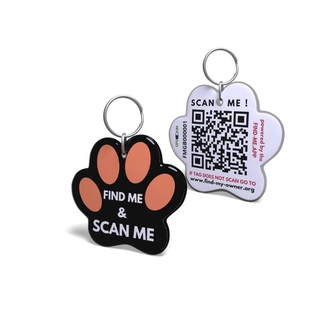 Peach On Black Paw QR Dog Tag