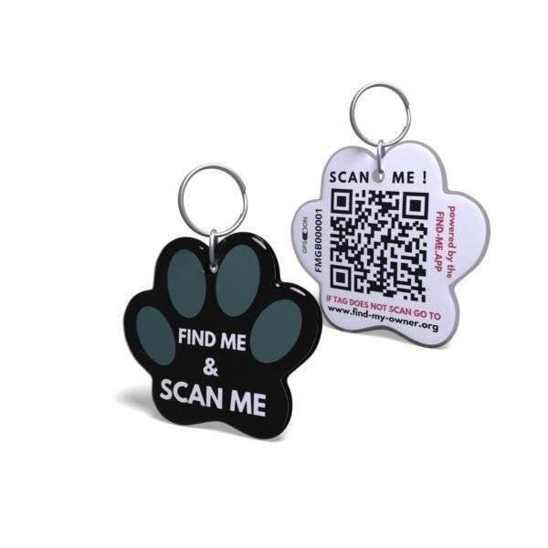 Green On Black Paw print dog Tag