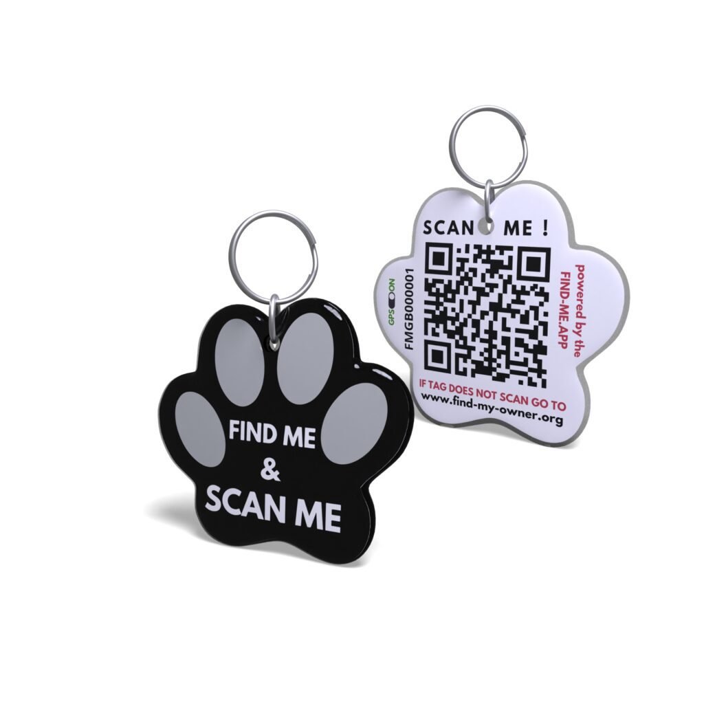 Grey On Black Paw Pet Tags