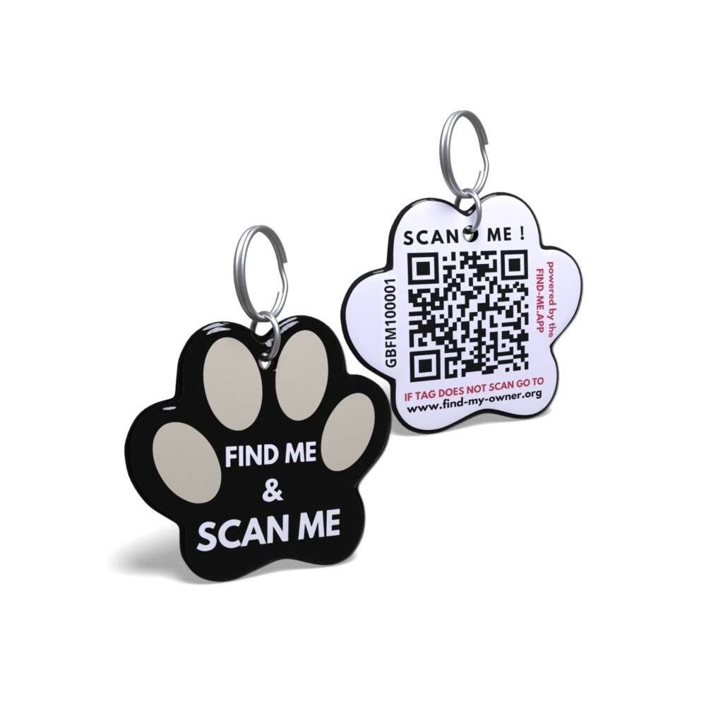 Beige On Black Paw QR ID Pet Tags