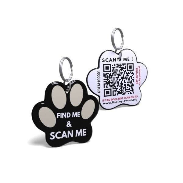 Beige On Black Paw QR ID Pet Tags